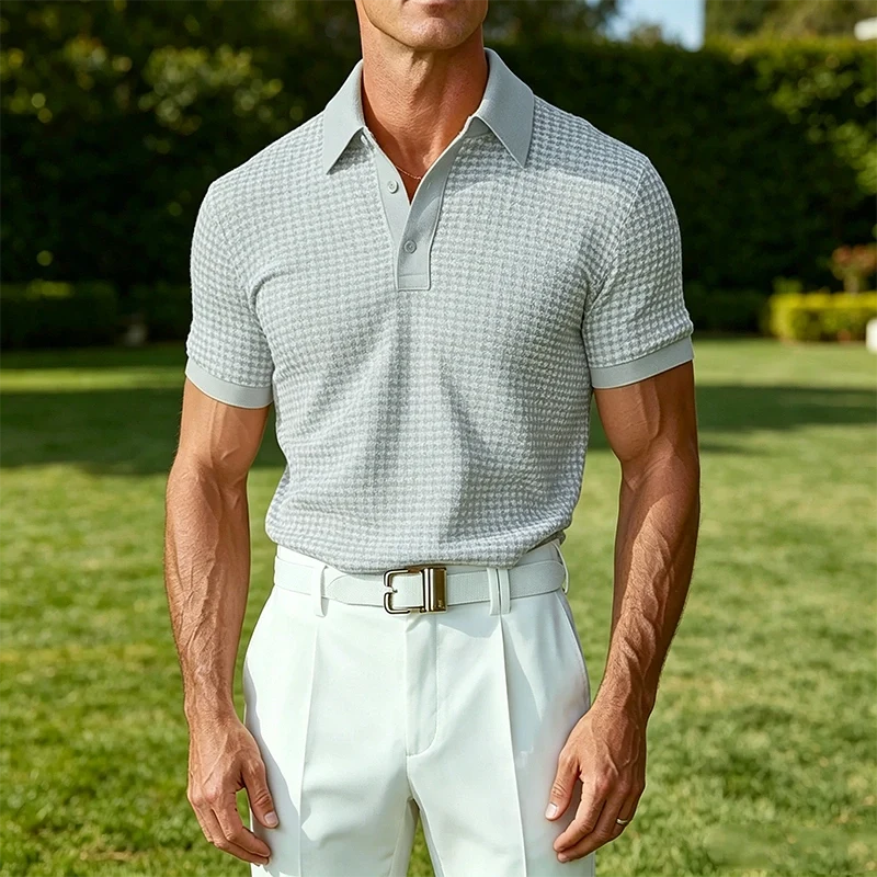 Mivanity Textured Waffle Polo-Soft Summer Lapel Collar Shirts