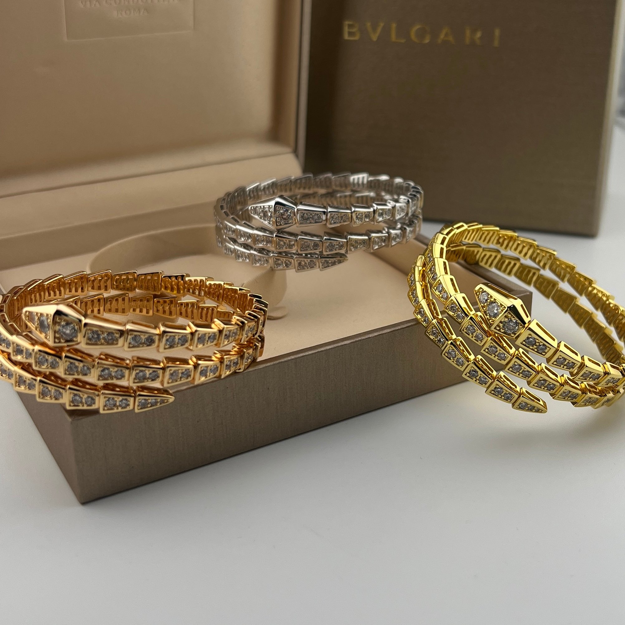 Full diamond snake three-ring bracelet - Artisantouchss