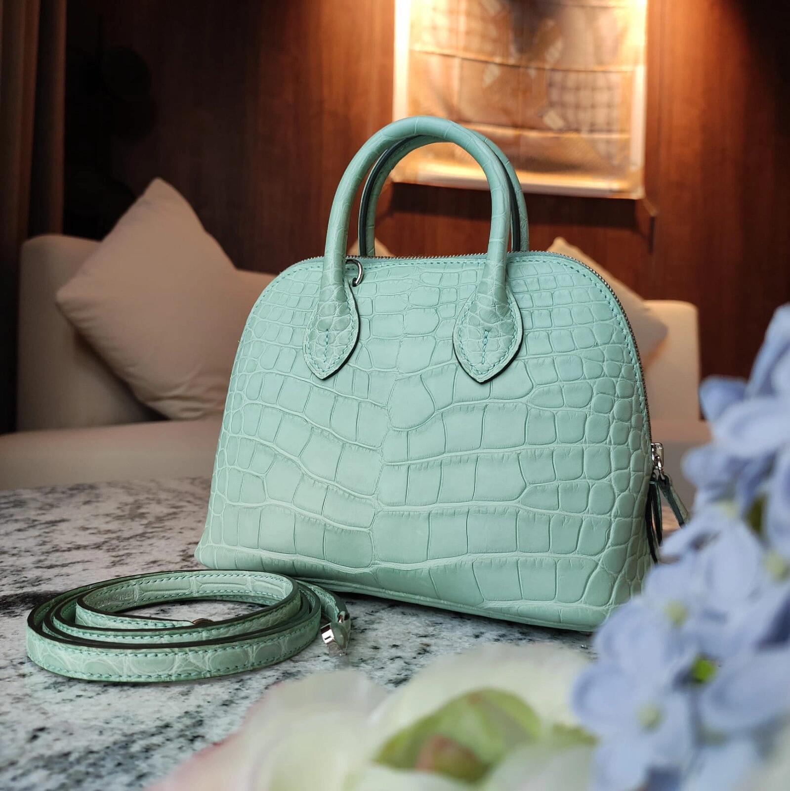 Hermes Bolide Mini 18CM Matte crocodile leather mint green
