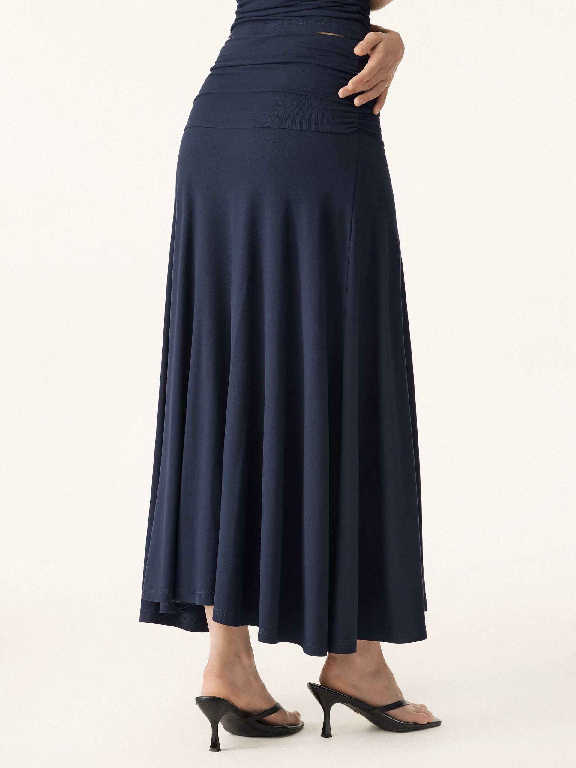 Ultrasoft Mid Rise A-line Ruched Maxi Skirt