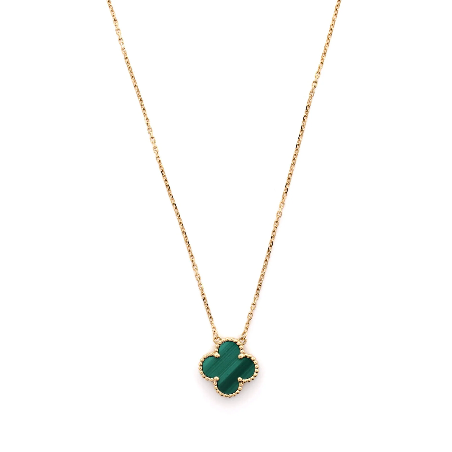 Vintage Alhambra Pendant Necklace 18K Yellow Gold and Malachite