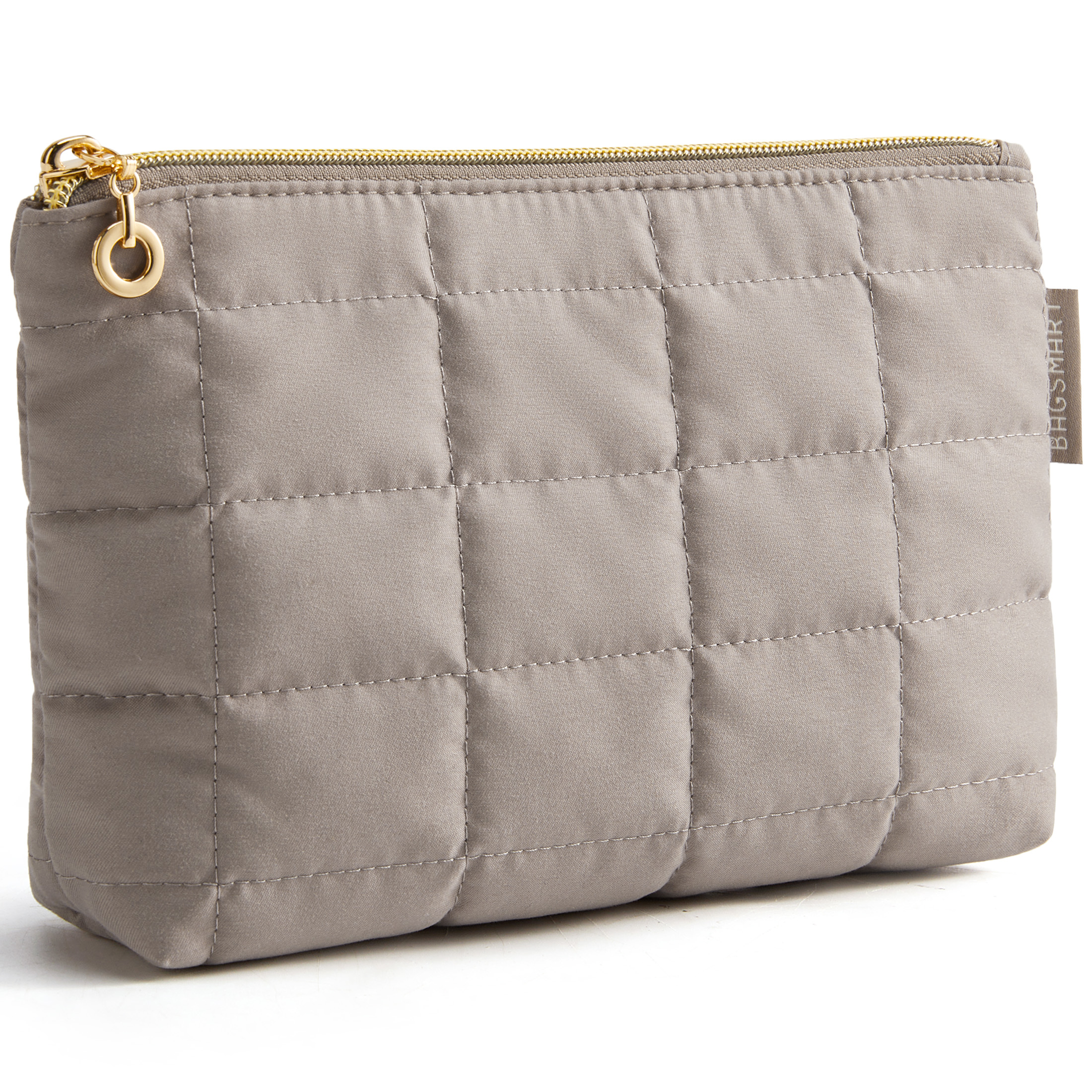 BAGSMART Grid Quilted Makeup Bag, Water-Resistant Cosmetic Pouch Puffy Portable Travel Organizer for Women, Camel