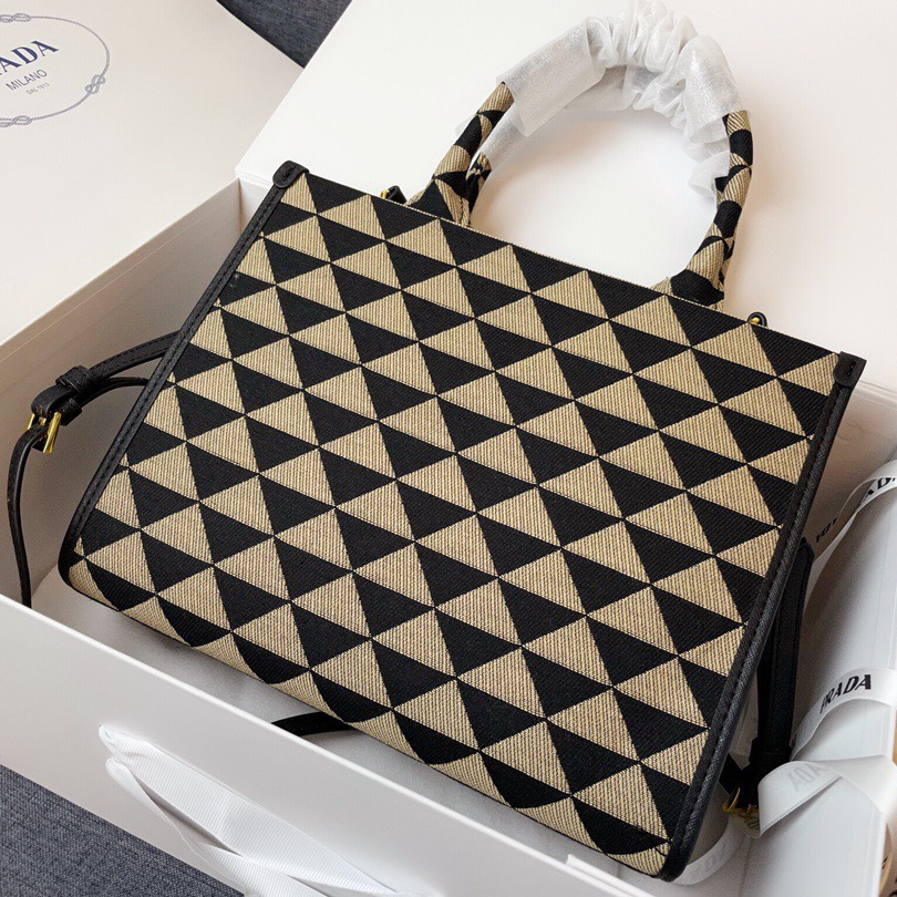 Prada 1BA354 Symbole Embroidered Fabric Handbag Size 28*22*9cm