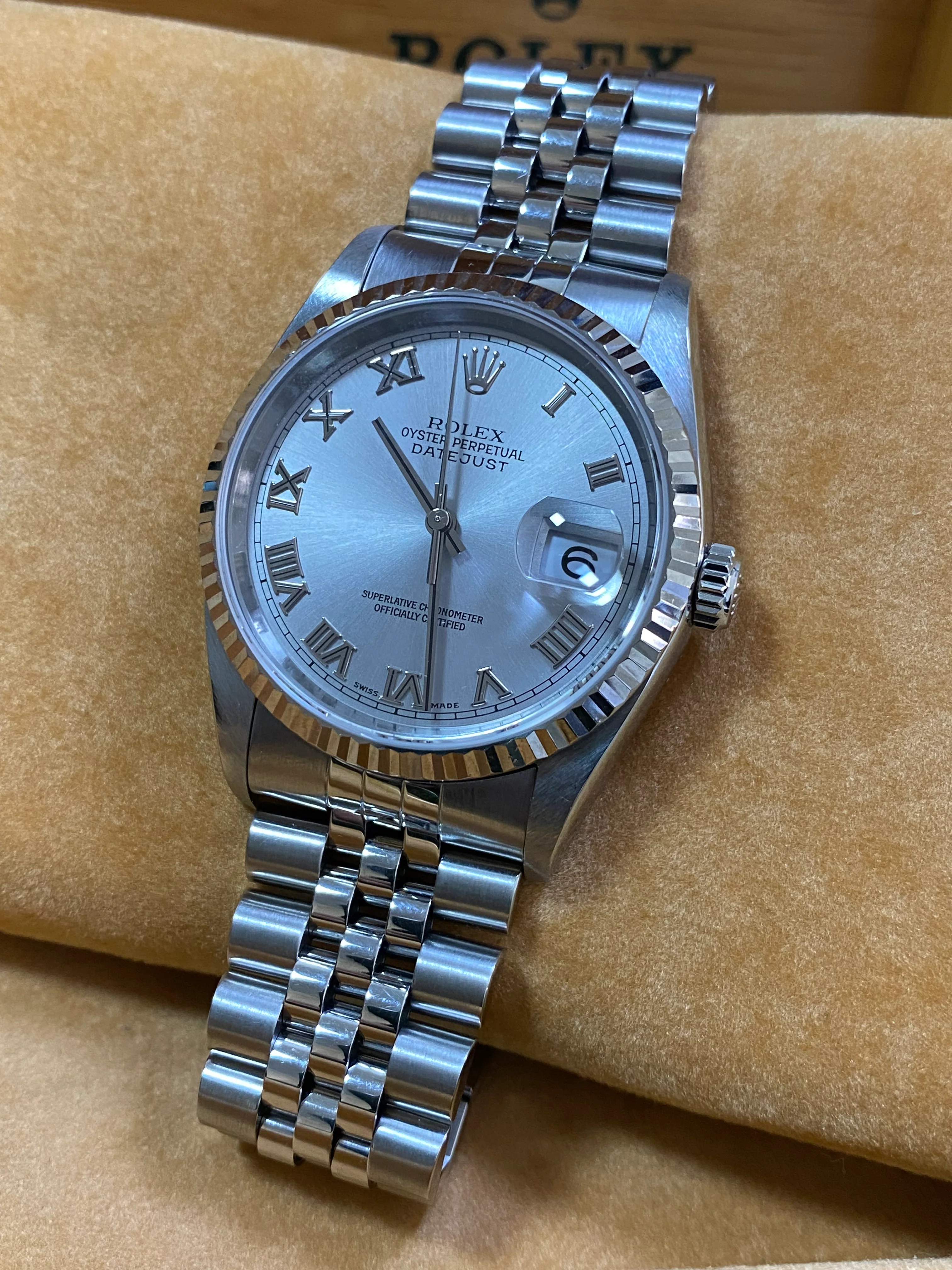 Rolex Steel Datejust 36 - Y Serial - Fluted Bezel - Rhodium Roman Dial - Jubilee Bracelet - 16234