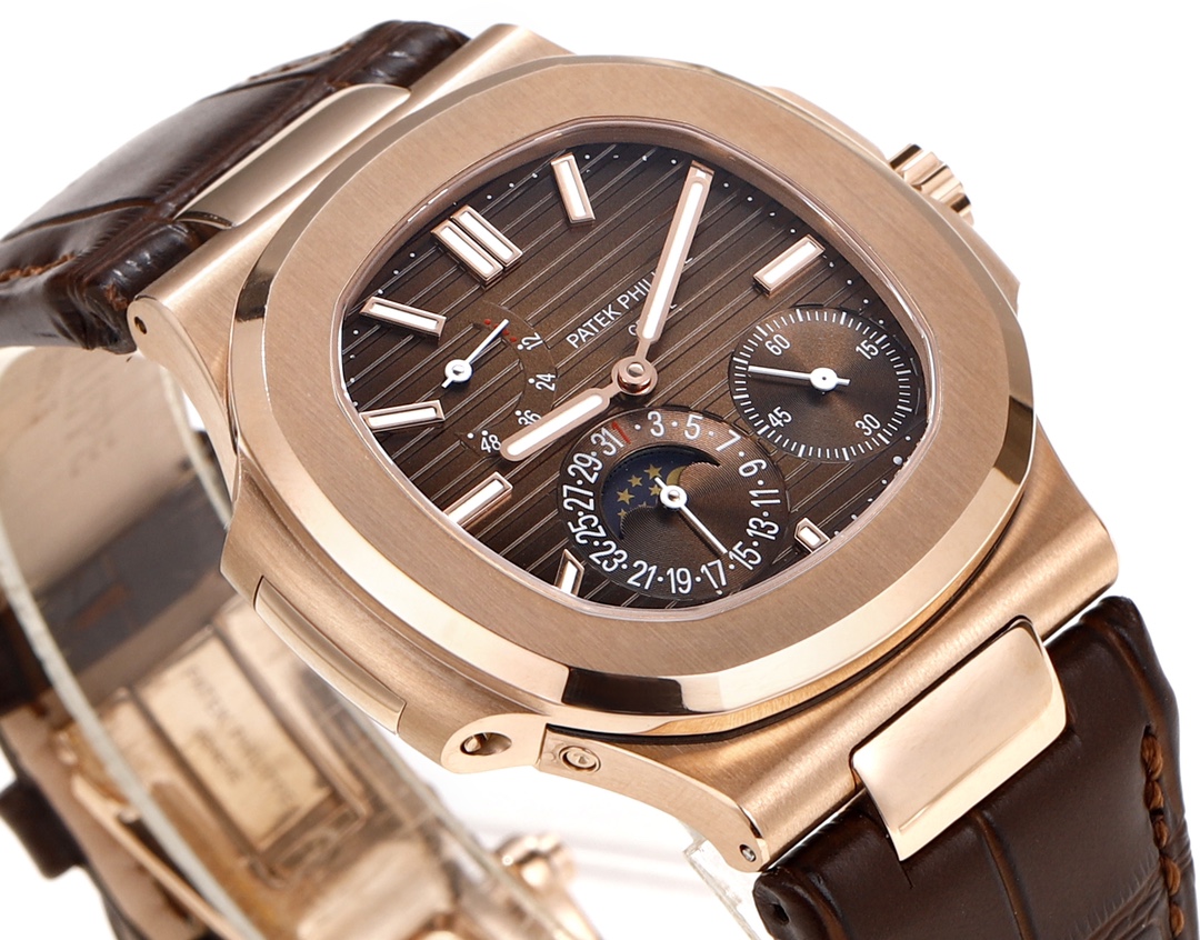 Patek Philippe Nautilus Moon Phases Rose & White Gold Slate Brown Dial 5712GR 001