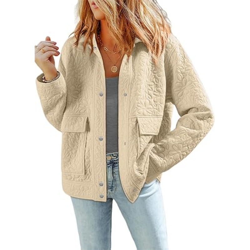 Jackets for Women Casual Long Sleeve Collared Jacquard Coats