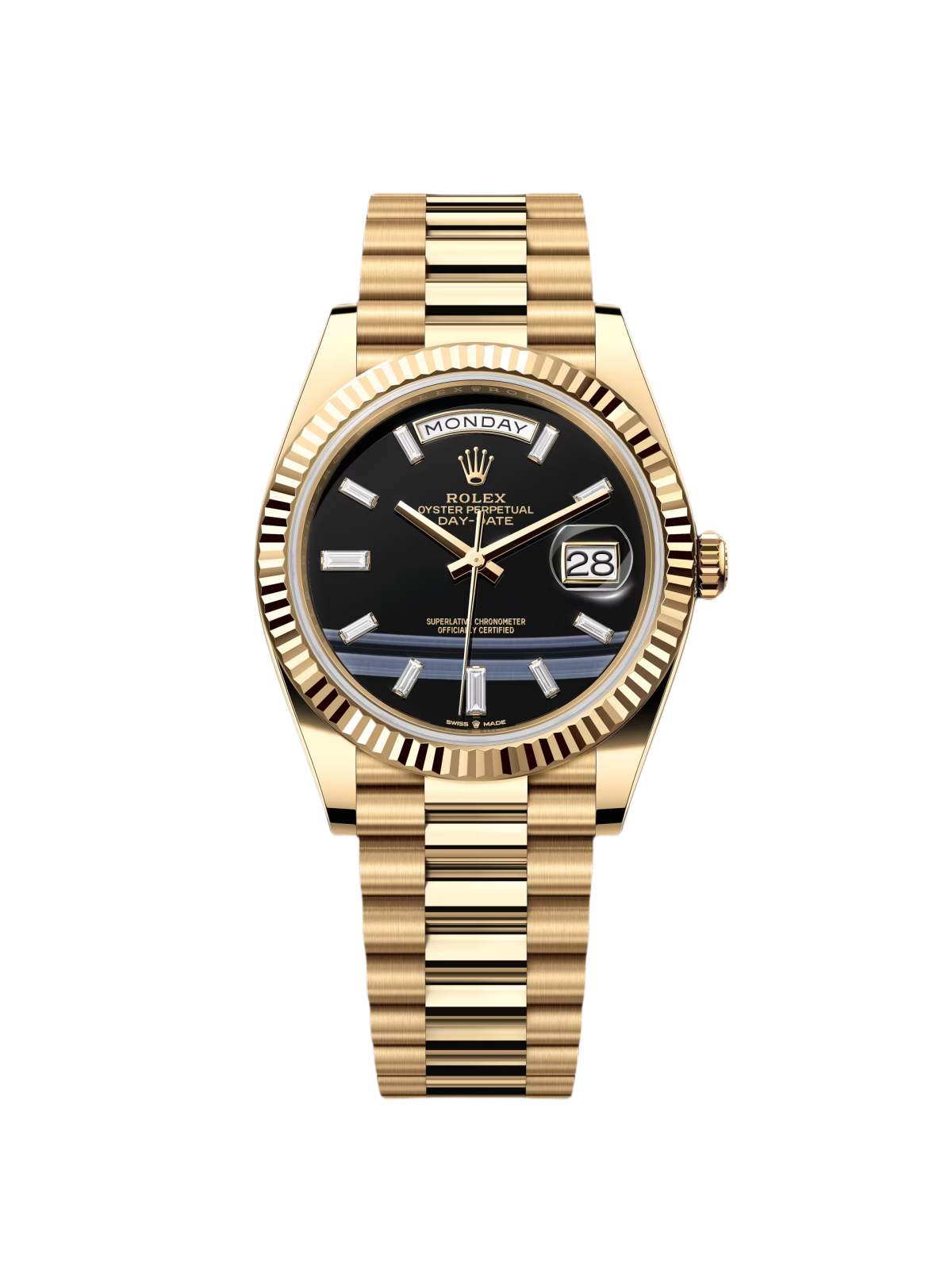 【Super Clone】RLX Yellow Gold President Day Date 40mm Onyx Diamond Dial - 228238