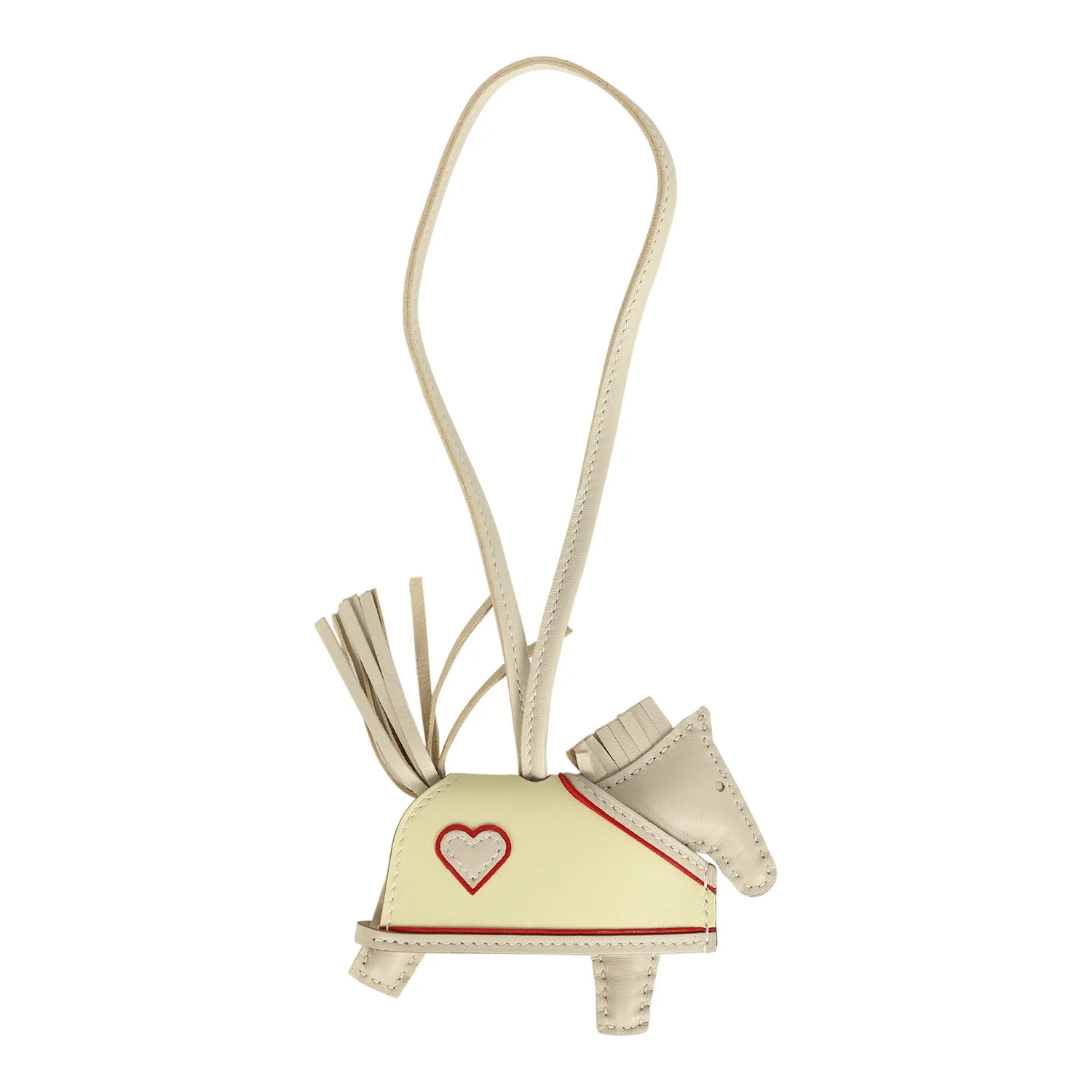 Hermes Rodeo Robeo Coeur Charm PM Craie, Jaune Milton & Rouge Radieux Milo Lambskin