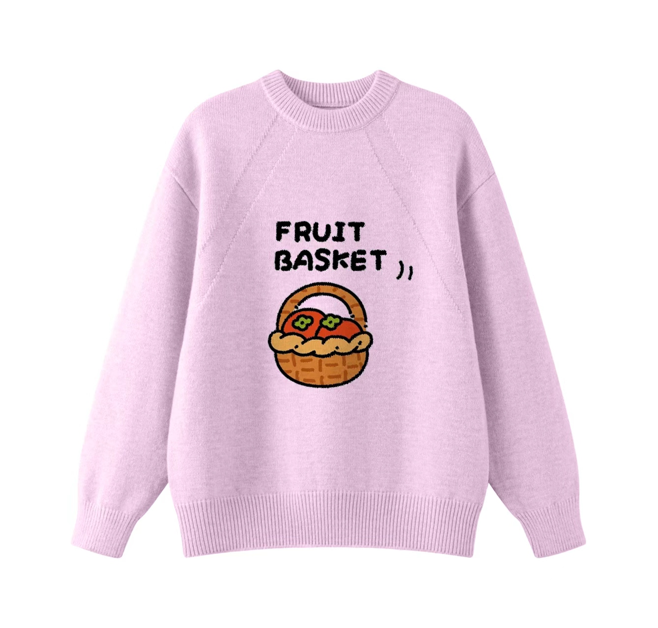 This adorable knit sweater features a fruit basket pattern and a crew neck pullover design. Its design also makes it an ideal choice for winter wear.