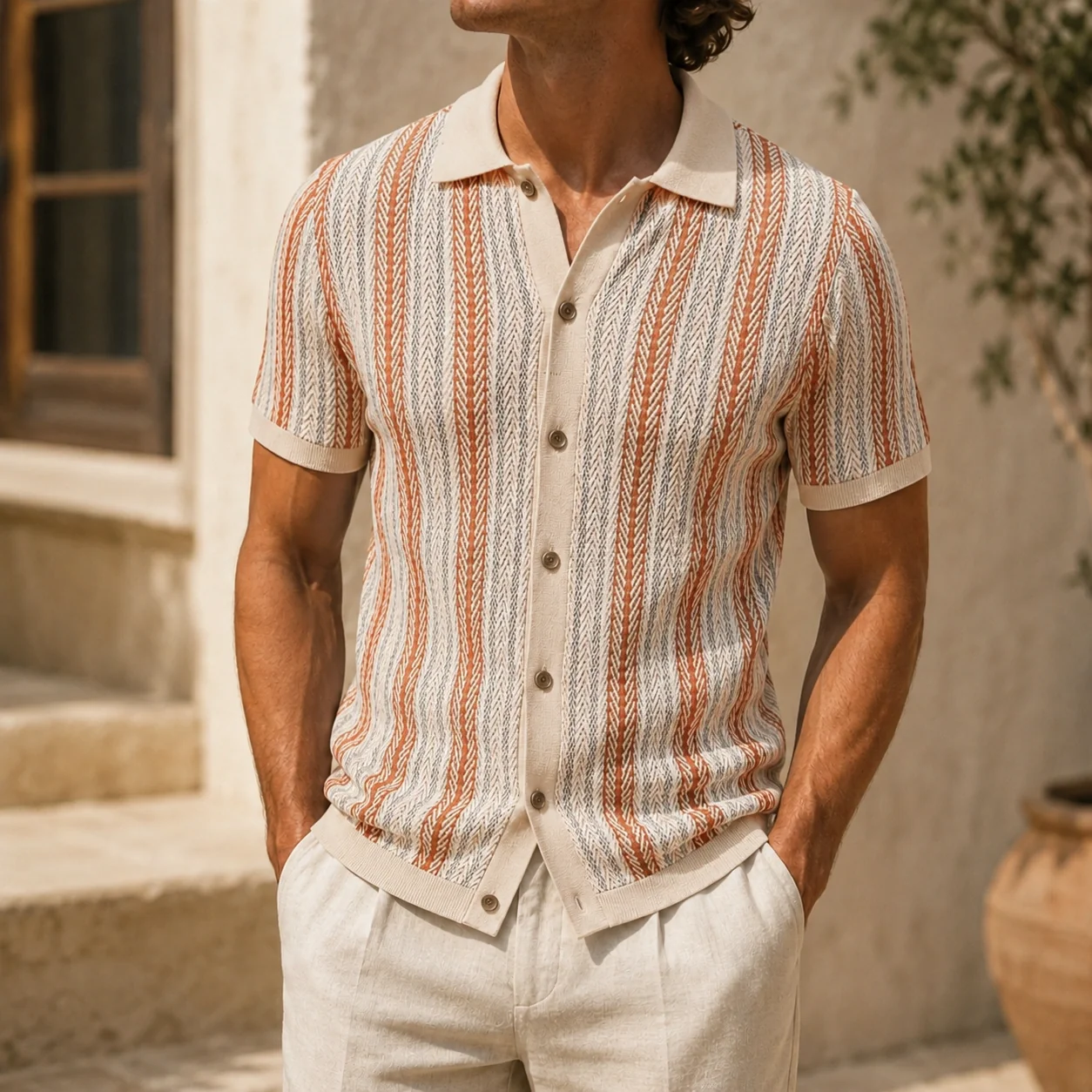Mivanity Men's Contrast Striped Knit Polo