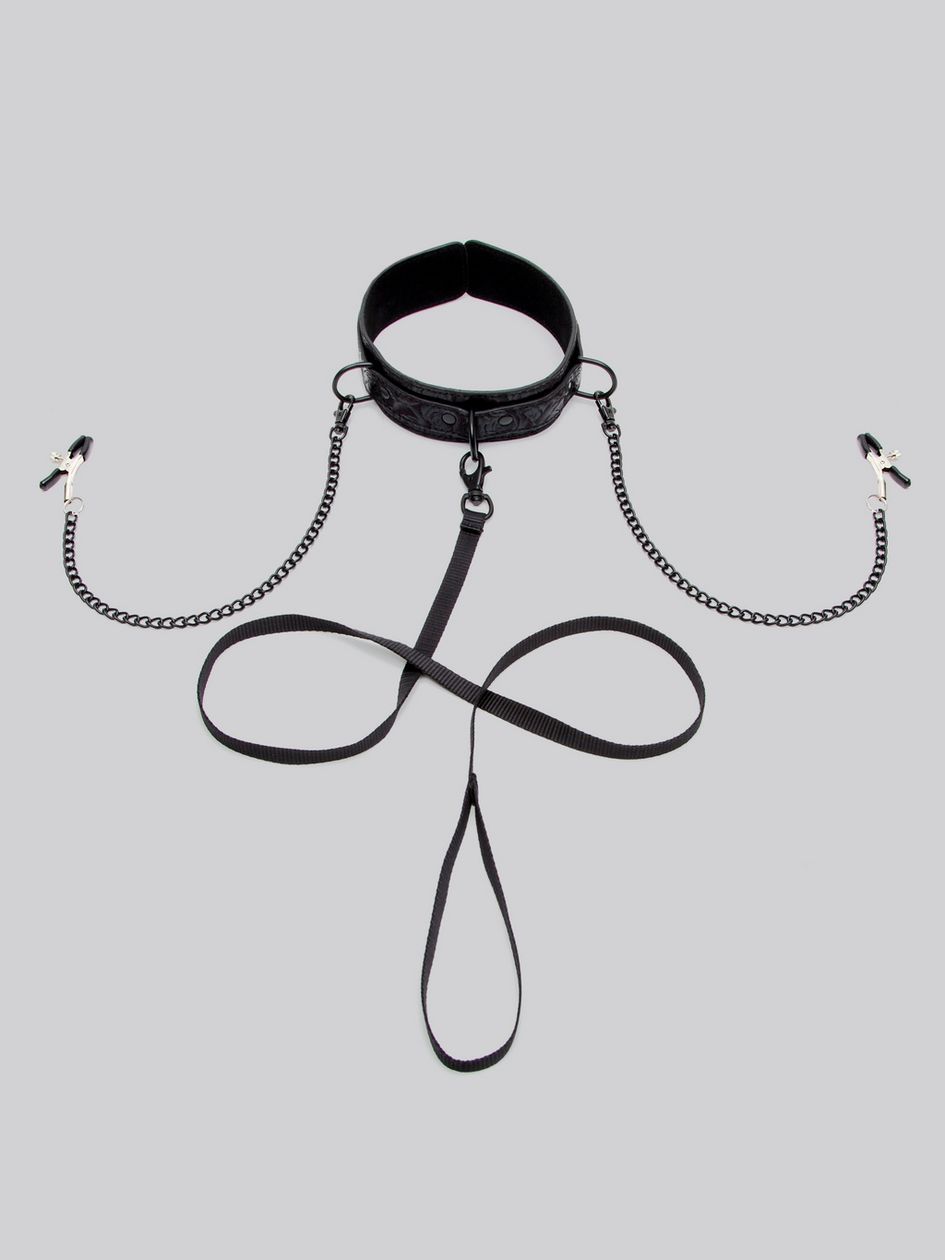Bondage Boutique Black Rose Collar with Nipple Clamps