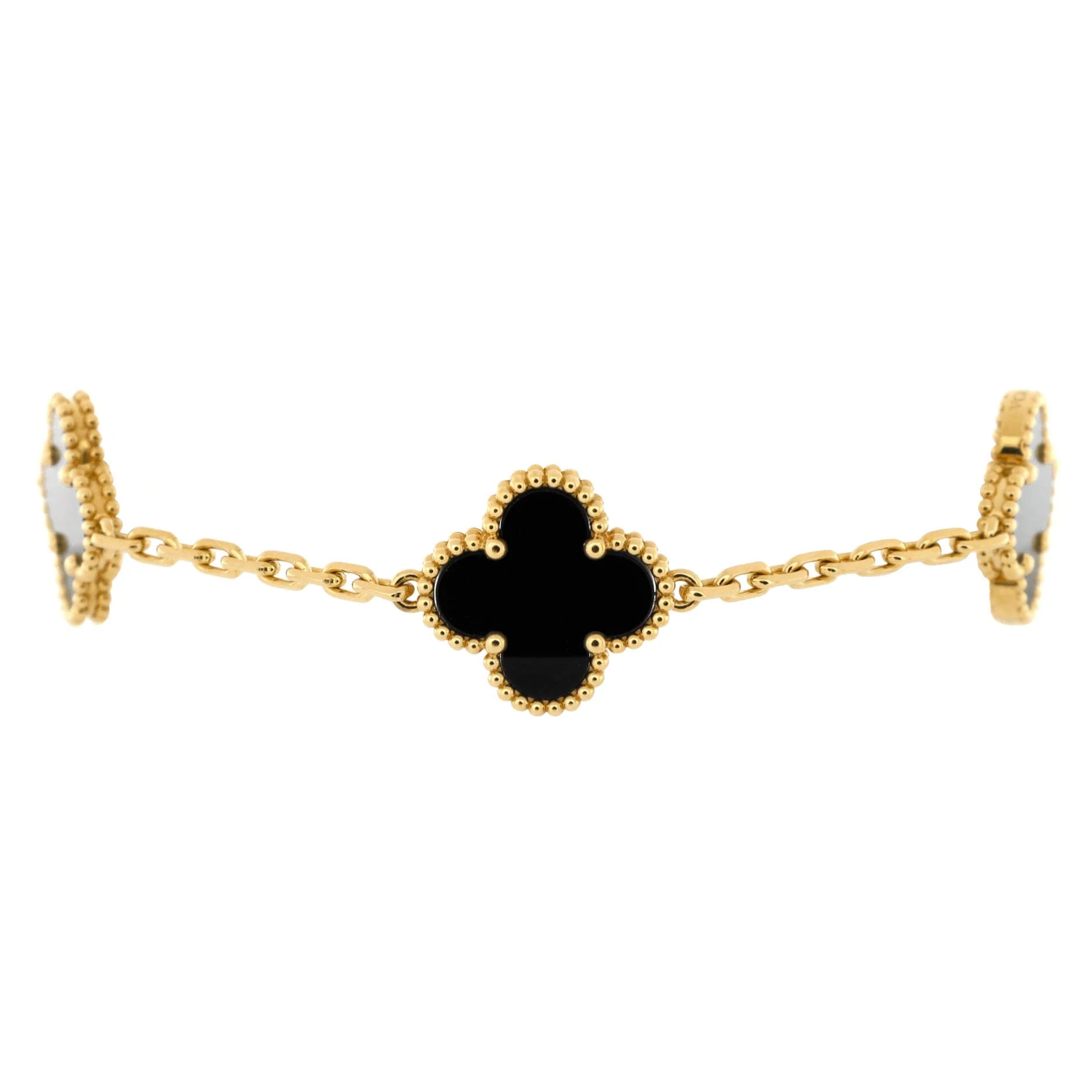 Vintage Alhambra 5 Motifs Bracelet 18K Yellow Gold and Onyx