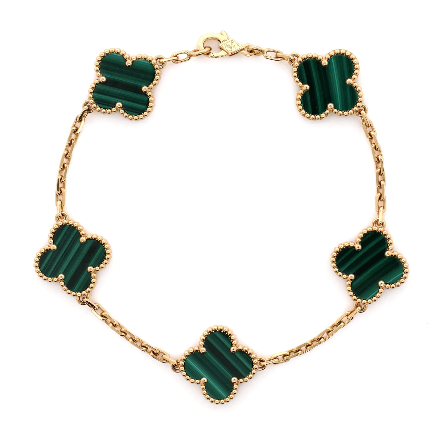 Vintage Alhambra 5 Motifs Bracelet 18K Yellow Gold and Malachite
