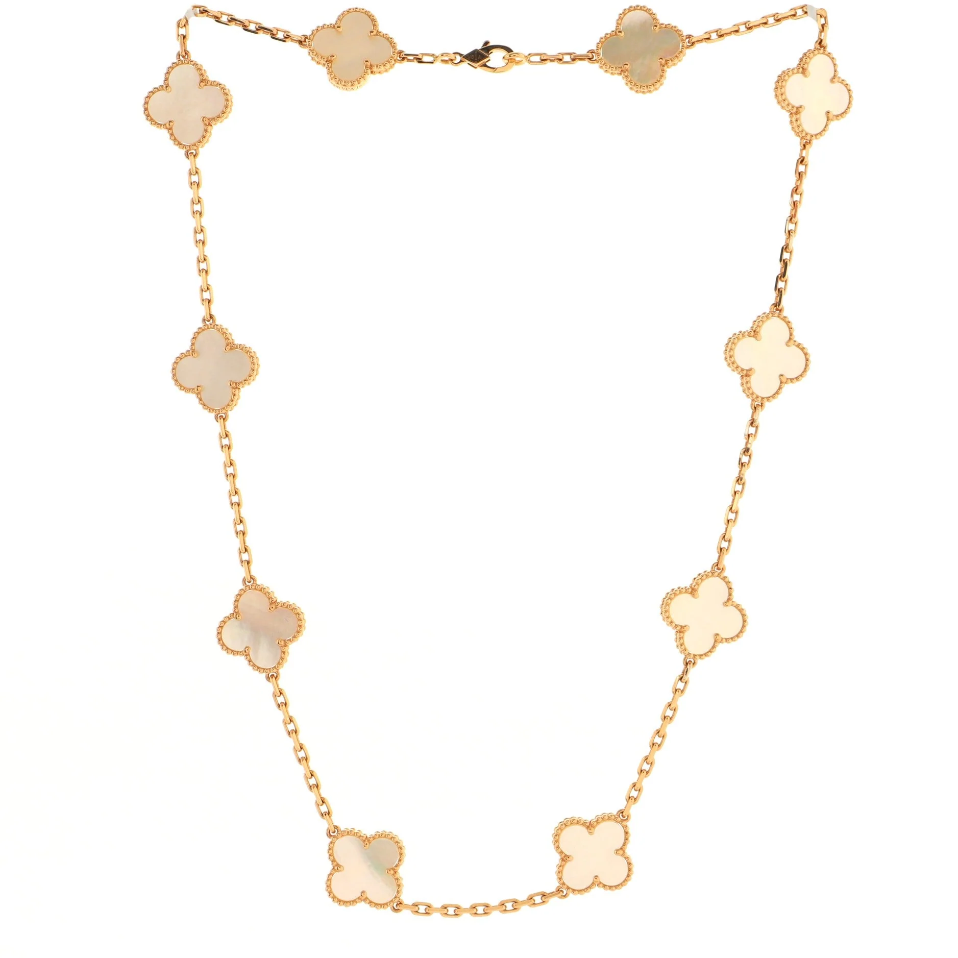 Vintage Alhambra 10 Motifs Necklace 18K Rose Gold and Mother of Pearl