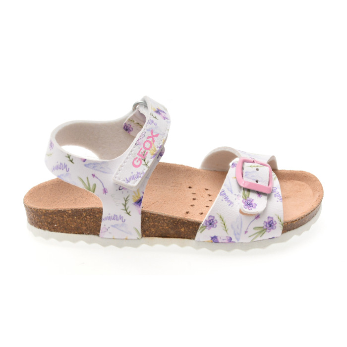Sandale GEOX albe, J028MC, din piele ecologica
