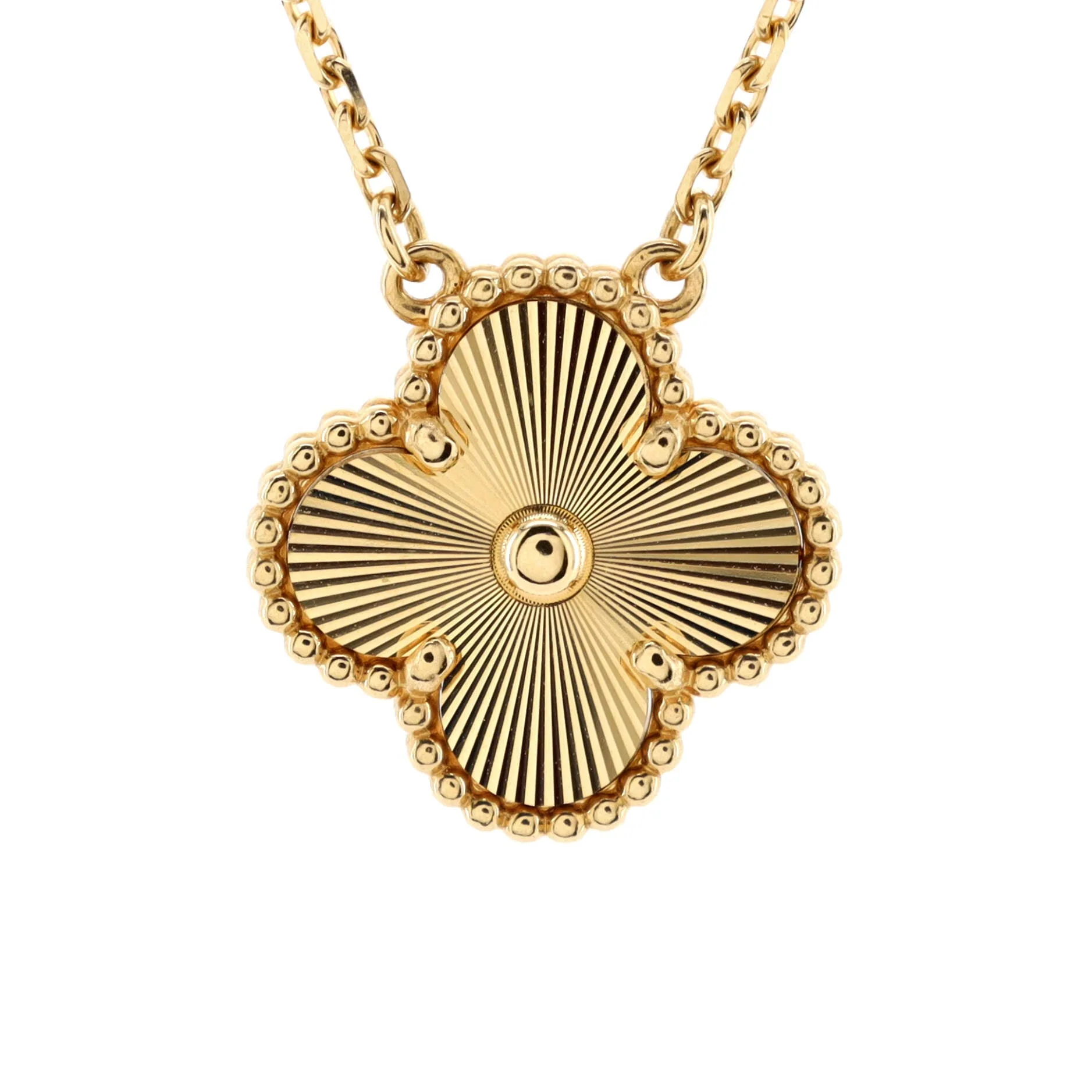Vintage Alhambra Pendant Necklace Guilloche 18K Yellow Gold