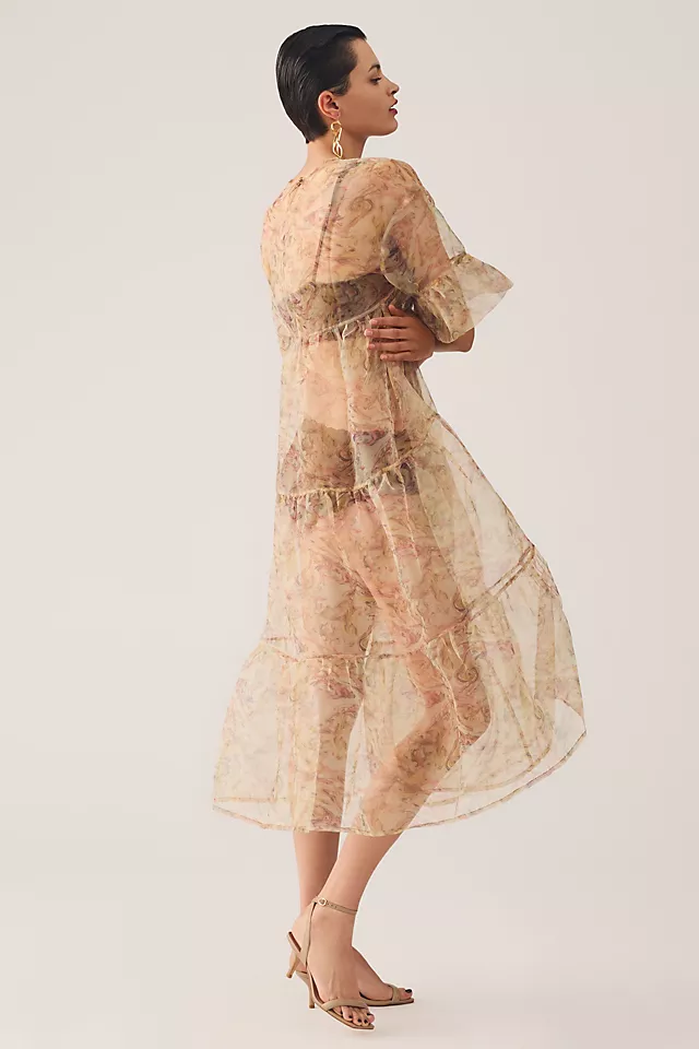 Tiered Sheer Printed Dress NEUTRAL MOTIF