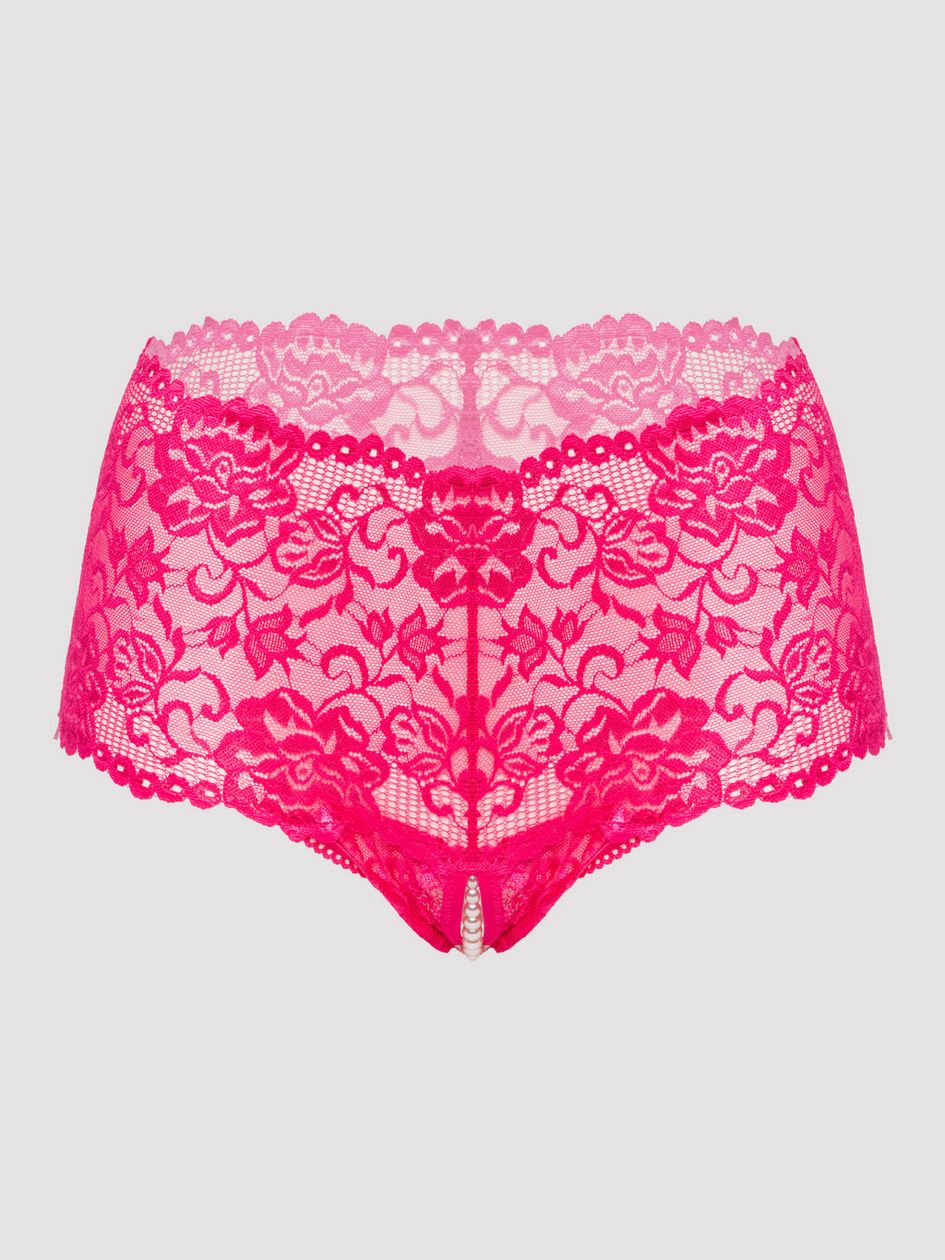 Lovehoney Pink Lace Crotchless Pearl Shorts