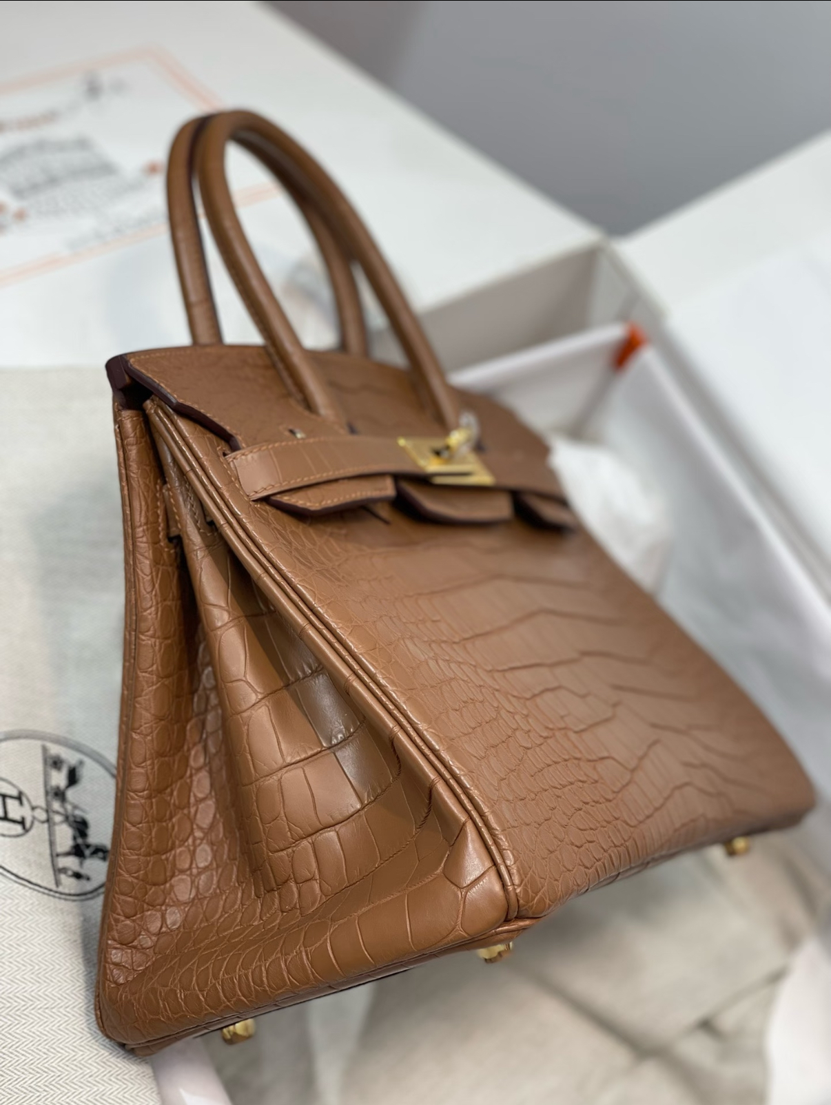 Hermès Birkin 25-30 Golden Brown Matte American crocodile leather