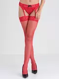 Lovehoney Red Fishnet Lace Top Thigh High Stockings