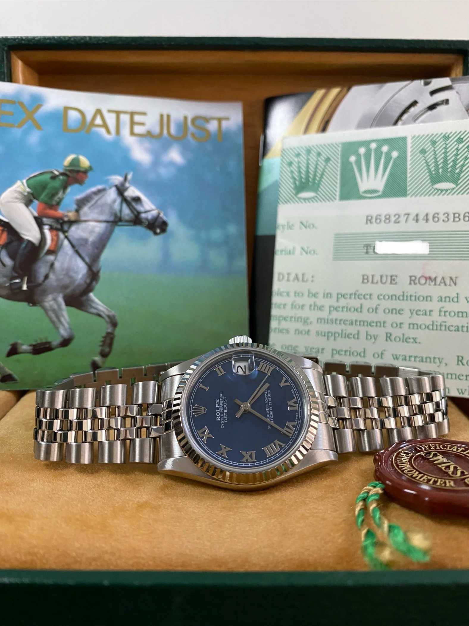Rolex Steel Datejust 31 - T serial - Fluted Bezel - Blue Roman Dial - Jubilee Bracelet - 68274 *FULL SET*