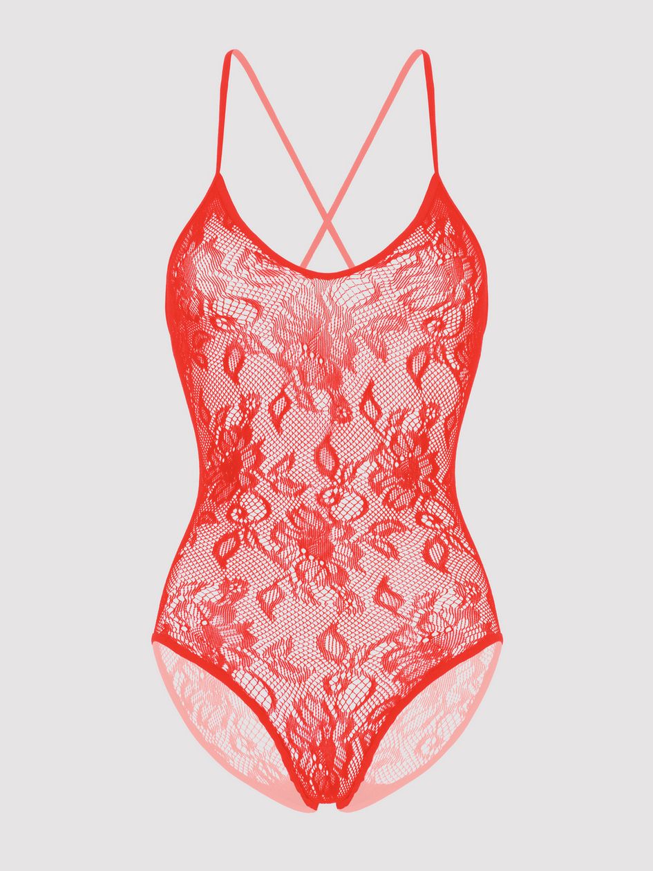Lovehoney Red Crotchless Lace Spaghetti Strap Body
