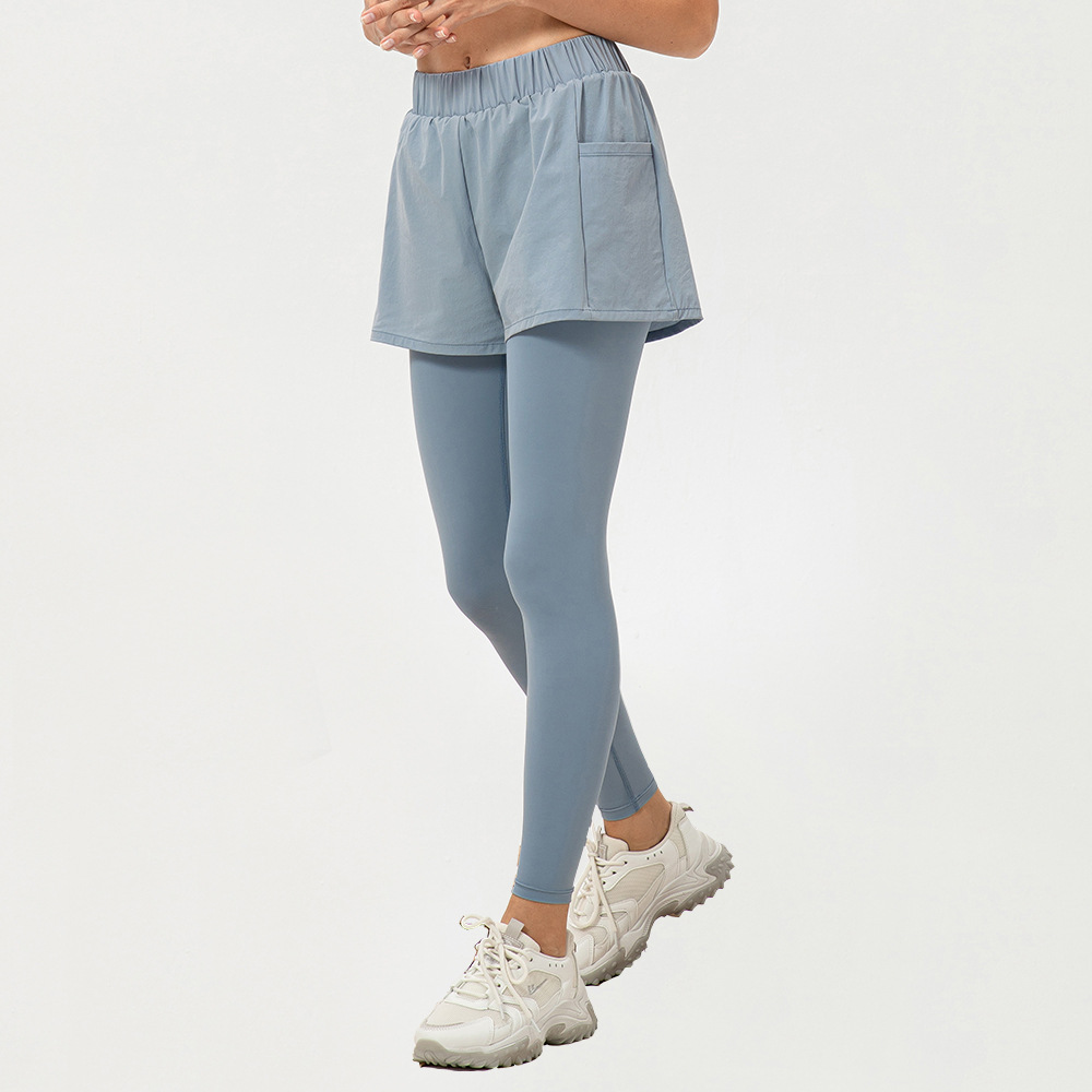 Women's two-piece yoga pants, high-waisted, hip-lifting, fitness pants with loose pockets, breathable, running pants