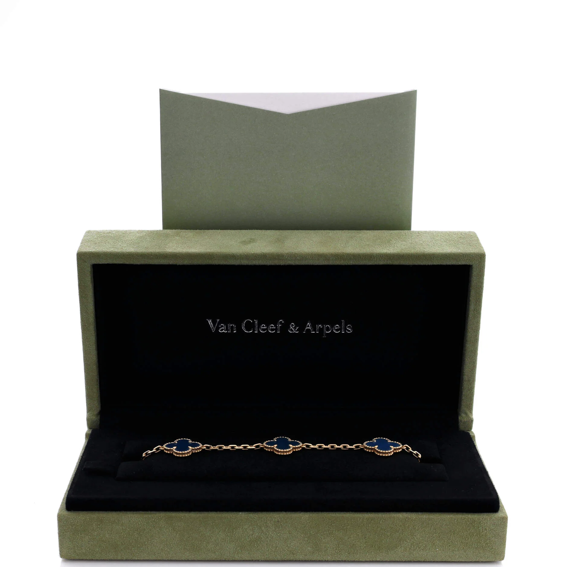 Vintage Alhambra 5 Motifs Bracelet 18K Yellow Gold and Agate