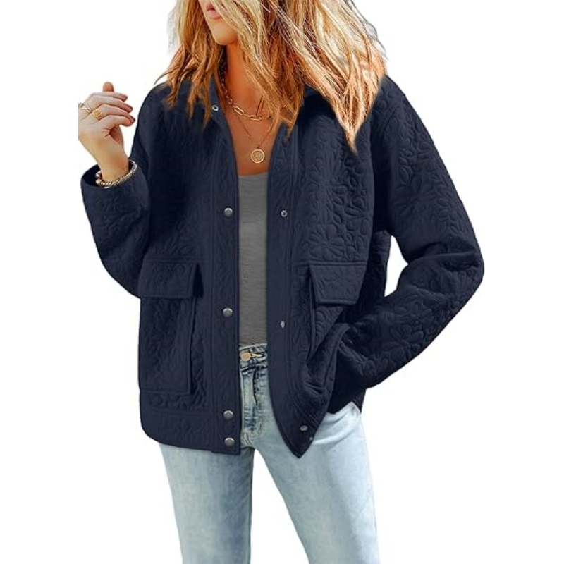 Jackets for Women Casual Long Sleeve Collared Jacquard Coats