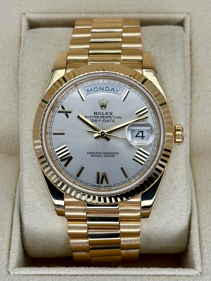 【Super Clone】RLX  Day-Date "President" 40mm Yellow Gold Silver Roman Dial - 228238