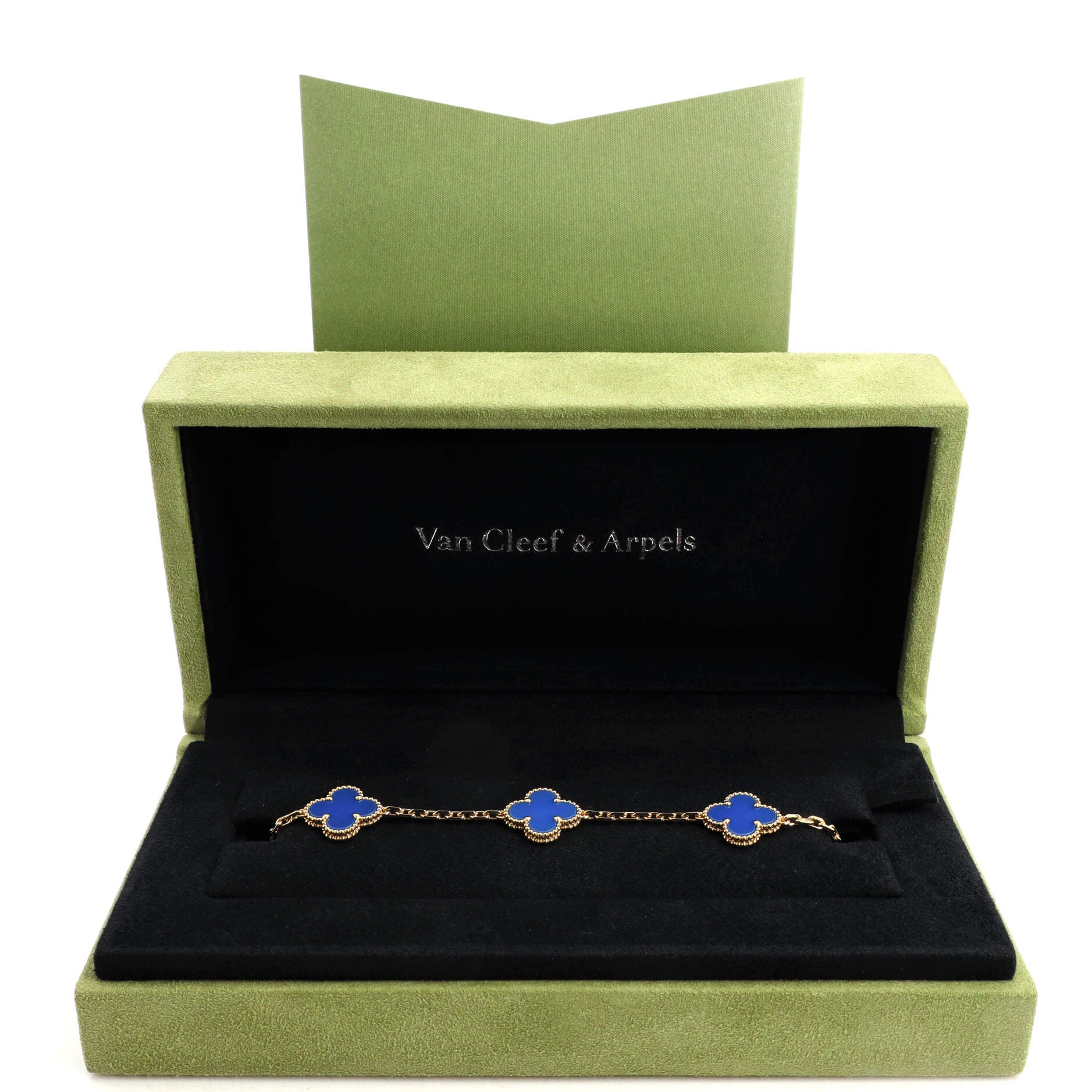 Vintage Alhambra 5 Motifs Bracelet 18K Yellow Gold and Agate
