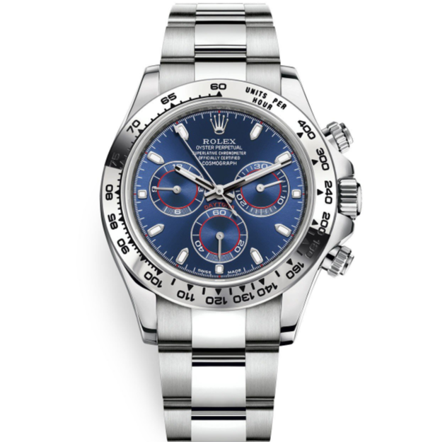Rolex Cosmograph Daytona 116509 Blue Index Oyster White Gold Mens Watch