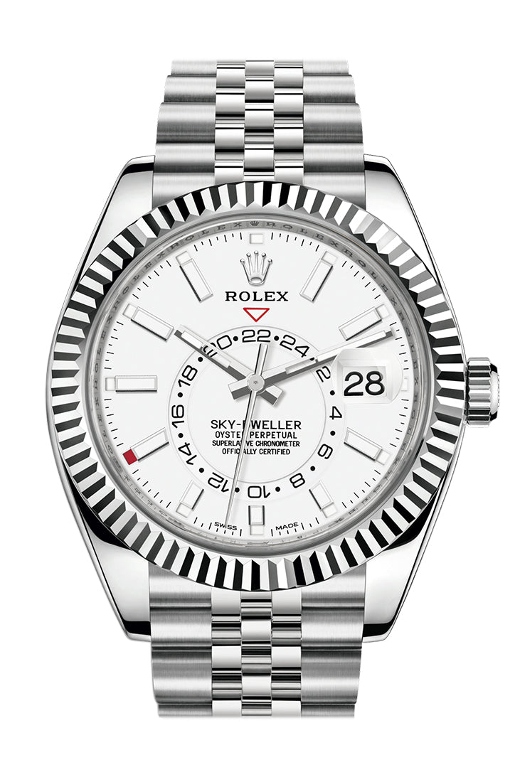 Rolex Sky Dweller White Dial 18K White Gold Bezel Steel Jubilee Men's Watch 326934