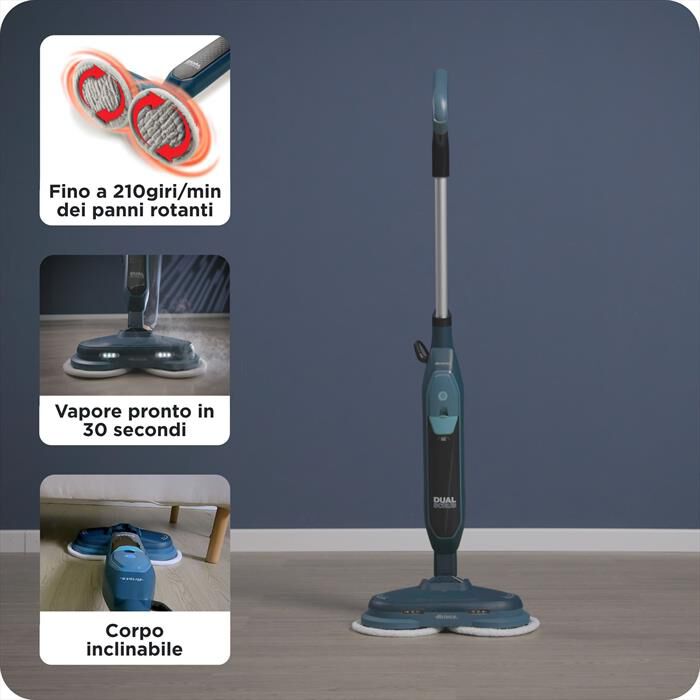 ARIETE - Scopa a vapore con panni 4178 DUAL STEAM SCRUB-Blu