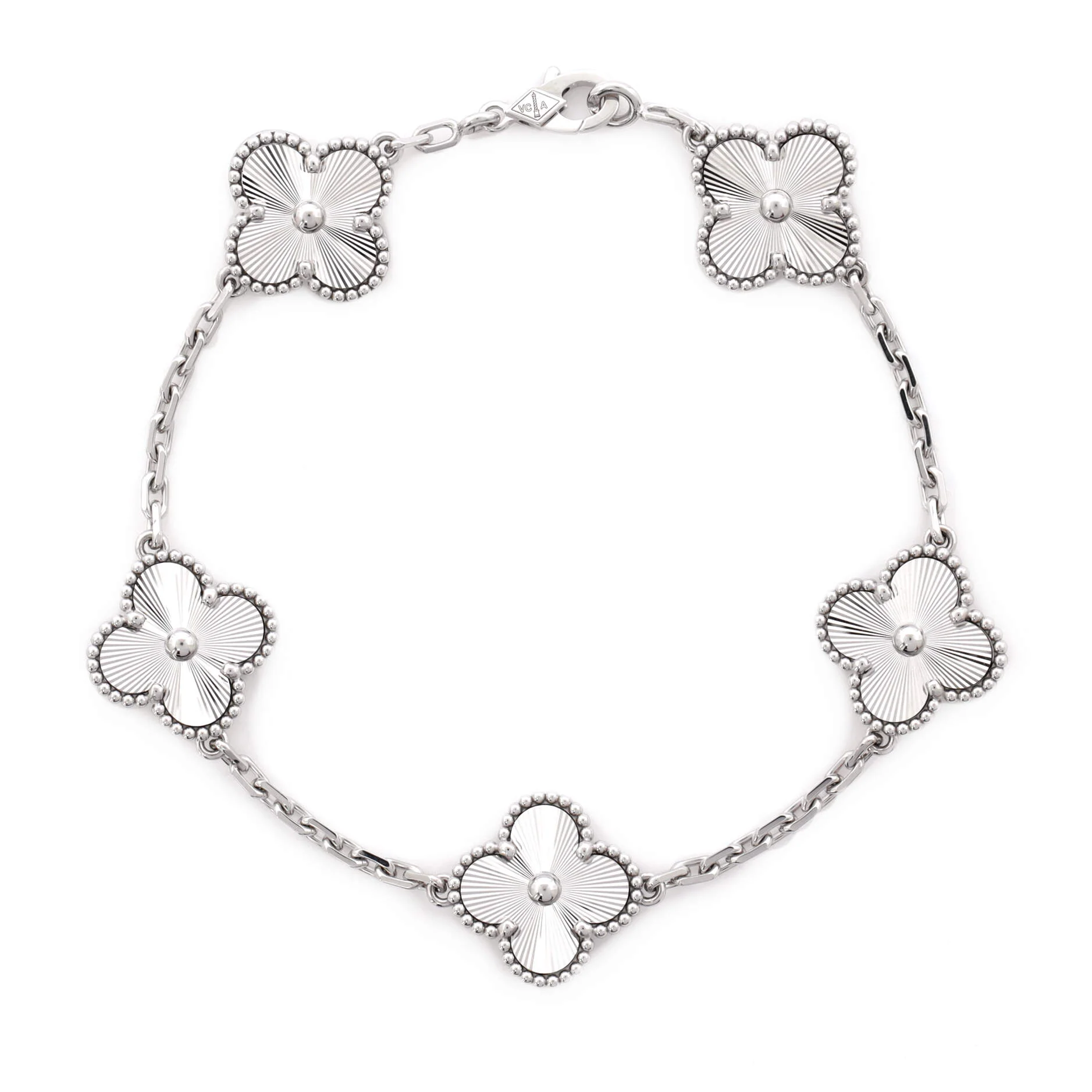 Vintage Alhambra 5 Motifs Bracelet Guilloche 18K White Gold