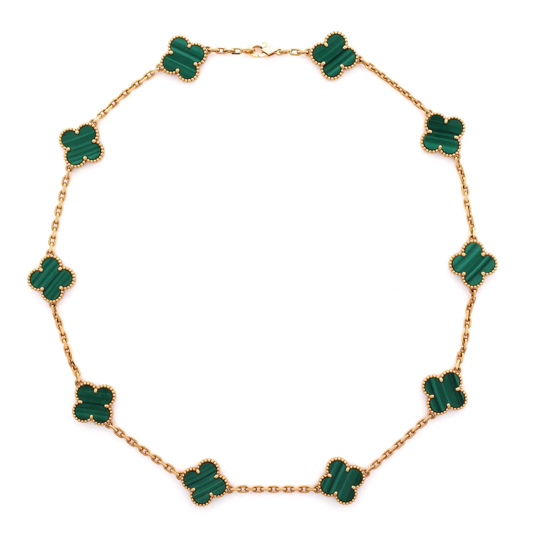 Vintage Alhambra 10 Motifs Necklace 18K Yellow Gold and Malachite