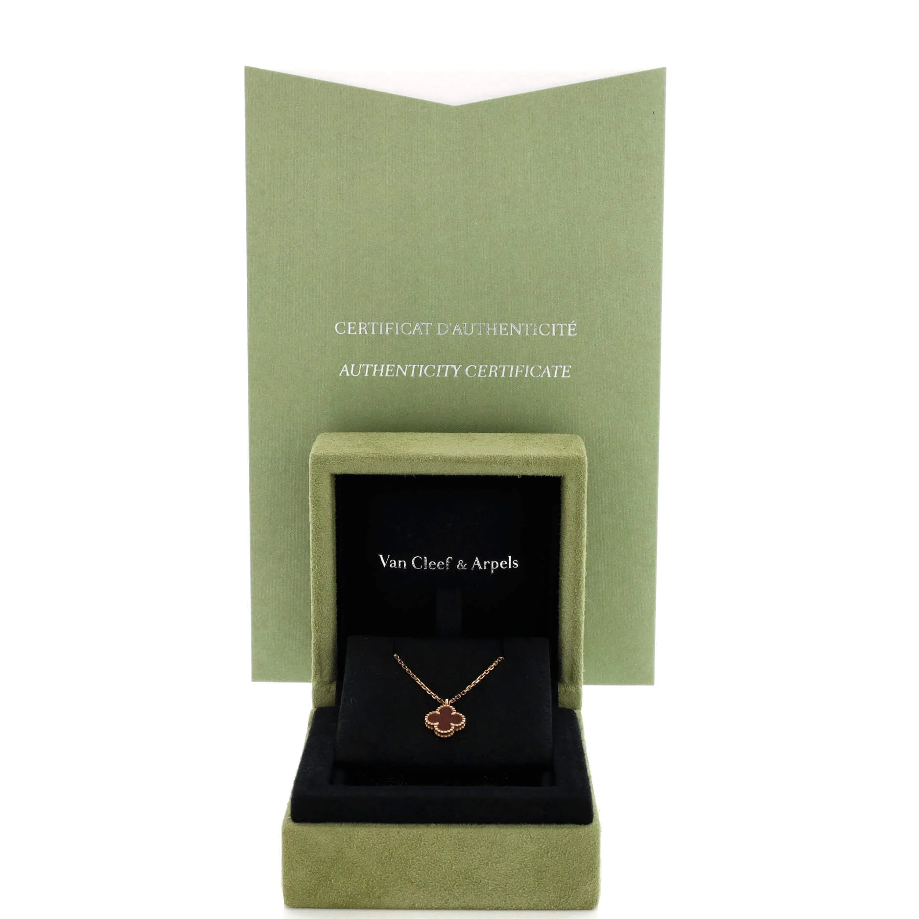 Sweet Alhambra Pendant Necklace 18K Rose Gold and Carnelian