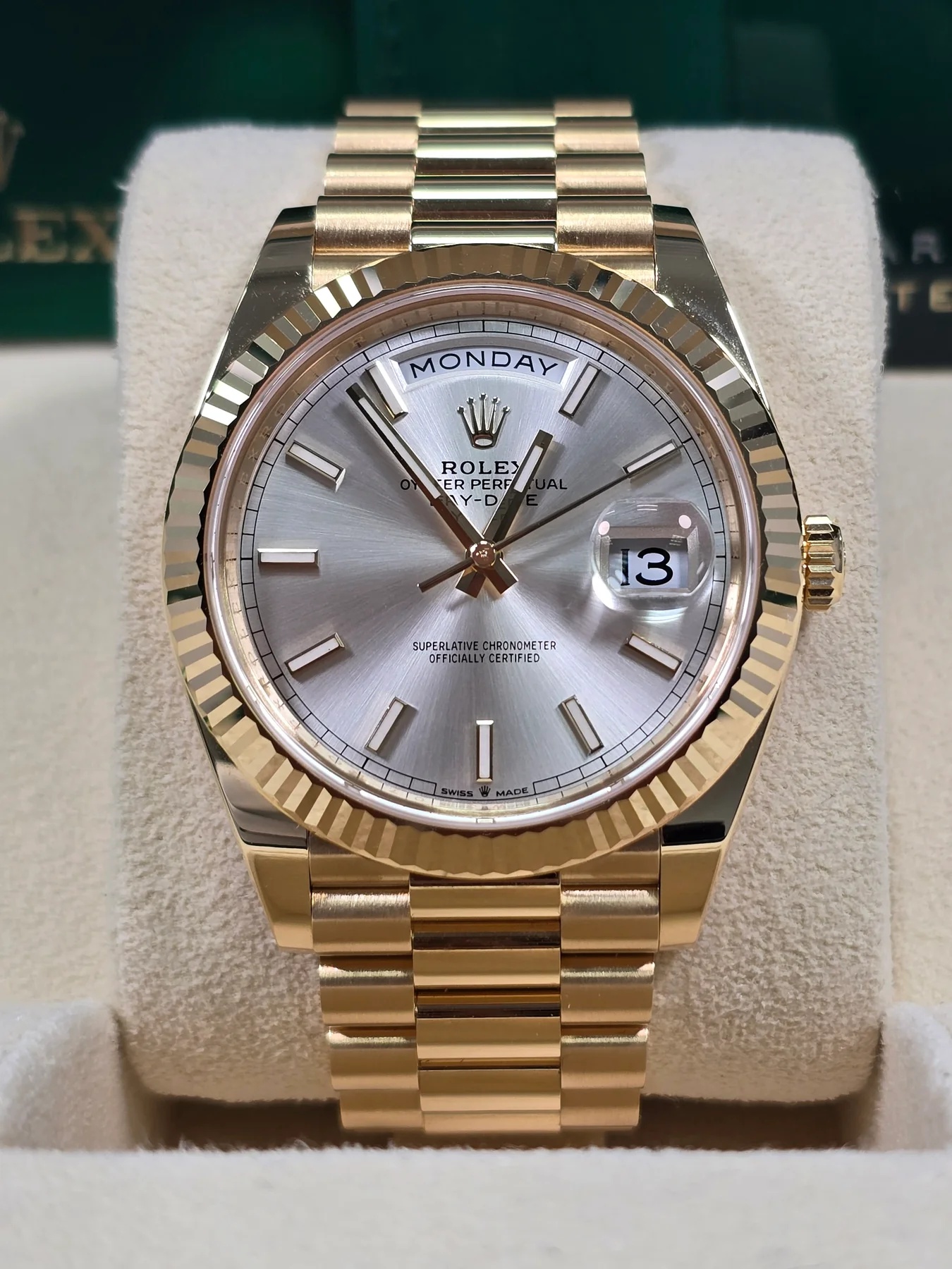 【Super Clone】RLX  Day-Date "President" 40mm Yellow Gold Silver Index Dial - 228238