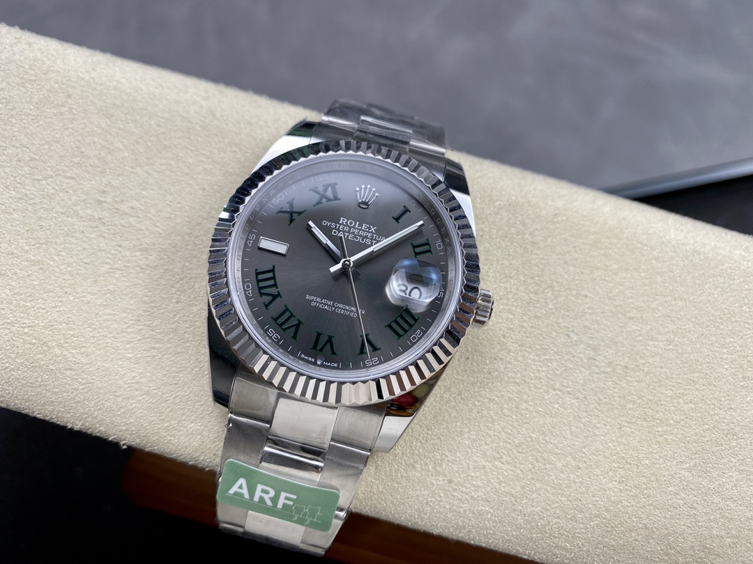 Rolex Datejust m126334 0021 Fluted Bezel Grey Wimbledon Dial 41MM Mens Replica Watch