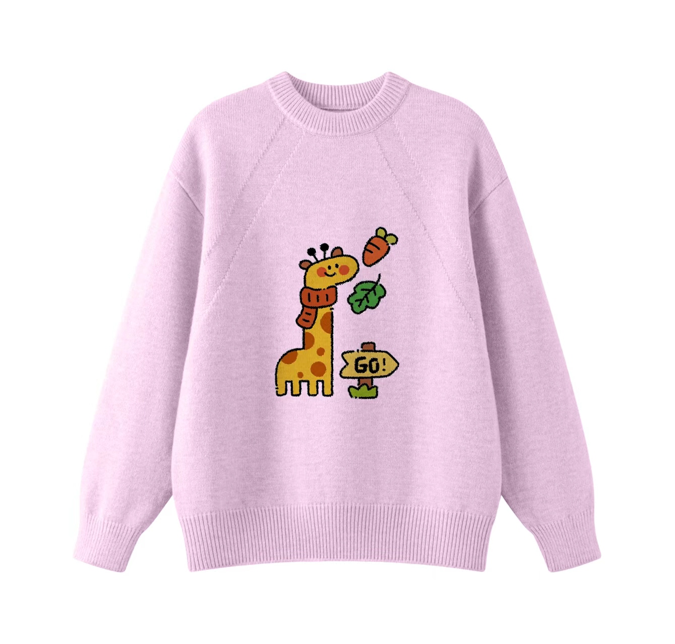 This adorable knit sweater, featuring a giraffe scarf pattern and a crew neck pullover design, is an ideal choice for winter wear.