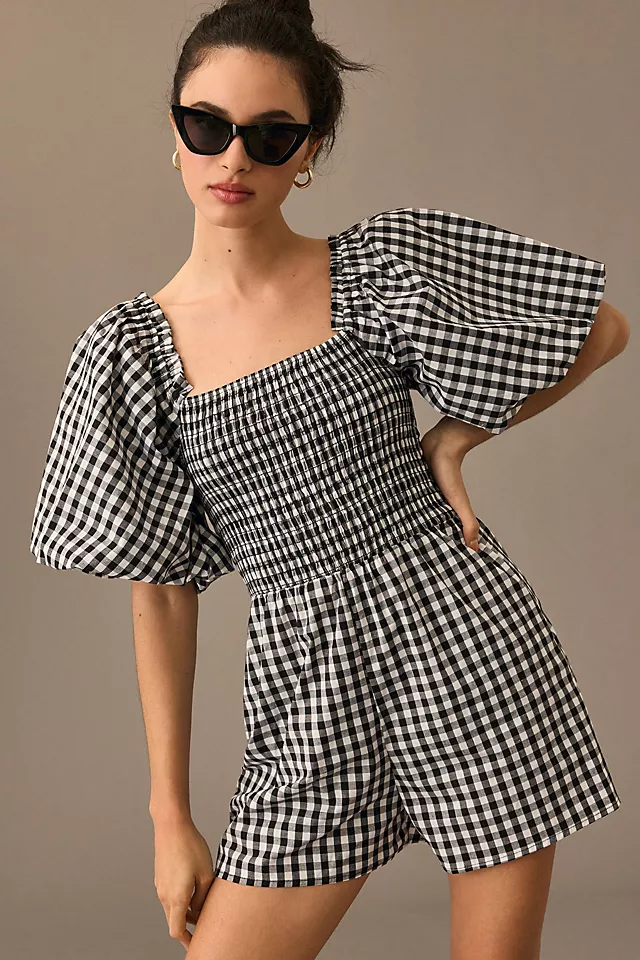 Smocked Romper BLACK MOTIF