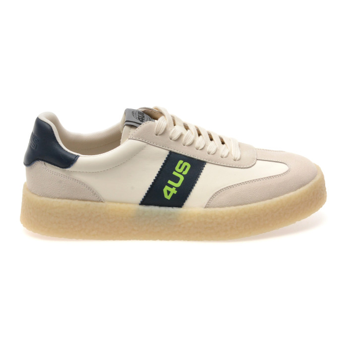Pantofi sport 4US albi, MARK 100, din piele naturala