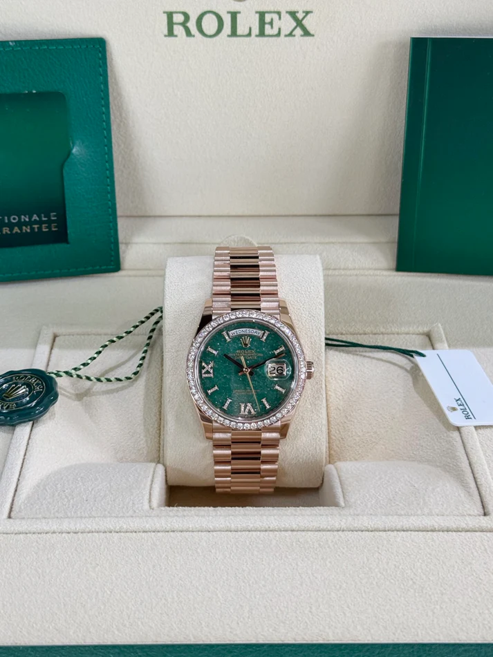 【Super Clone】RLX  Day-Date "President" 36mm Everose Green Aventurine Roman Diamond Dial - 128235
