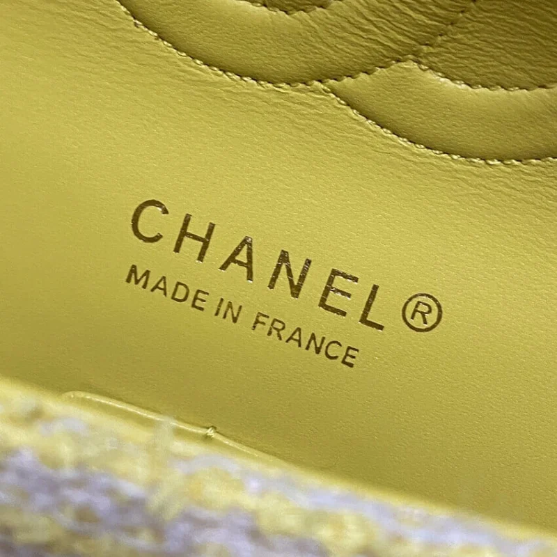 Chanel Class-Flap Bag In Yellow Tweed 1112
