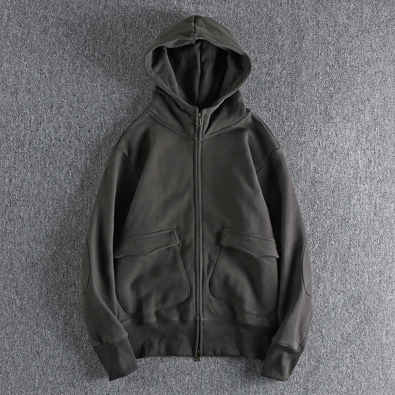 Sweater cardigan jacket male niche original design autumn and winter plus velvet padded heavy retro hooded jacket
