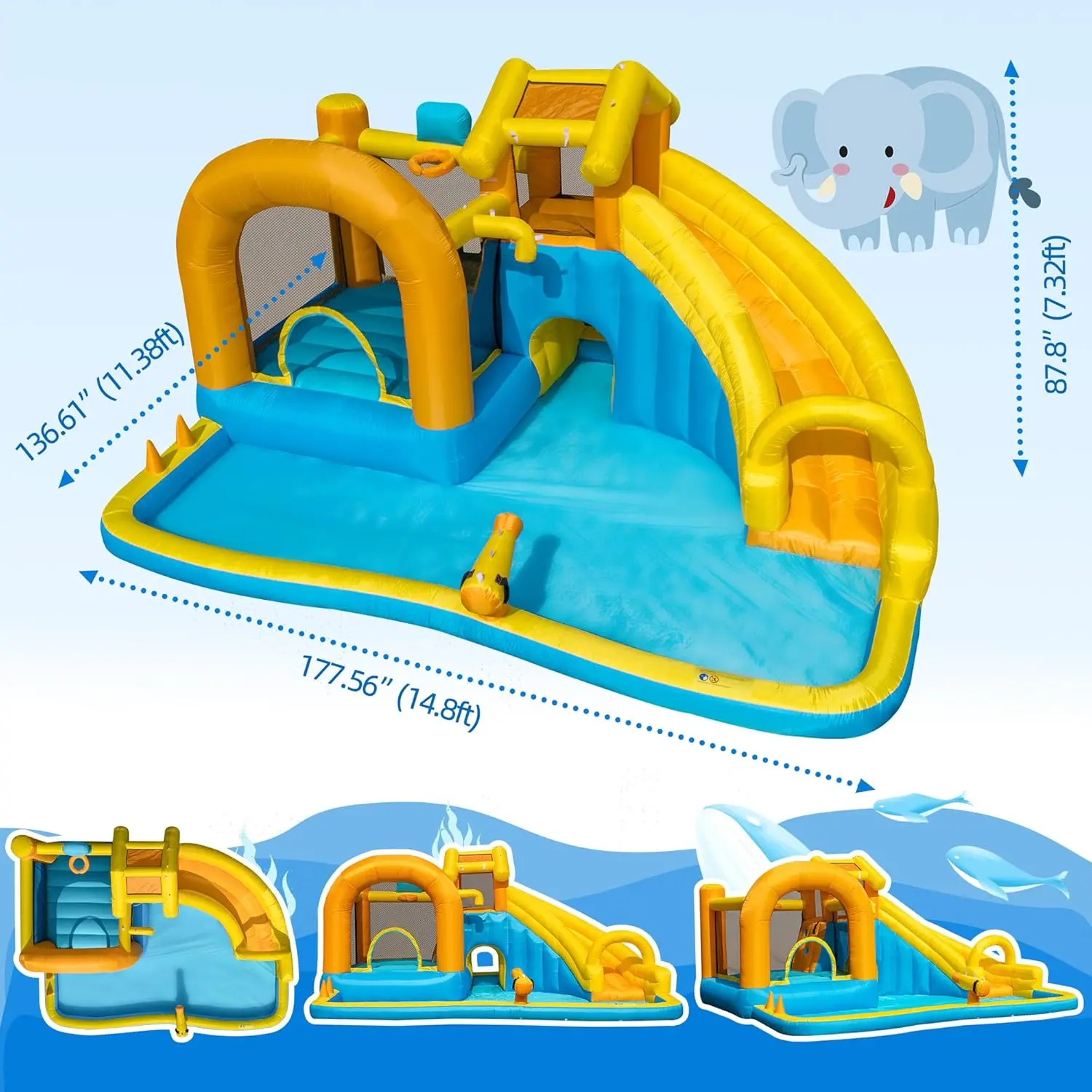 🔥Summer Deal🔥 Inflatable Water Slide Park with Splash Pool & Water Cannons