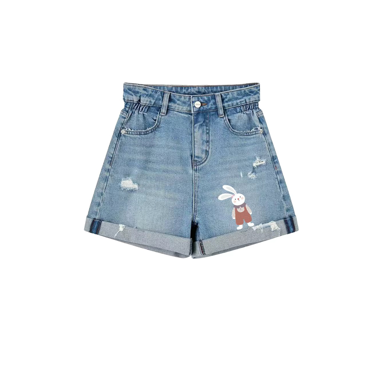 A pair of denim shorts with a cute bunny print is a must-have item in your summer wardrobe.