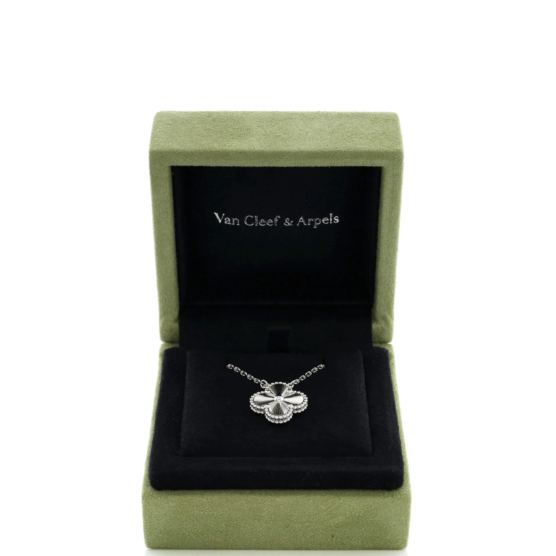 Vintage Alhambra Pendant Necklace Guilloche 18K White Gold