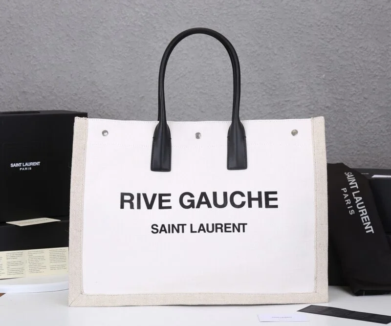 Ysl Rive Gauche Tote Bag In Linen And Leather
