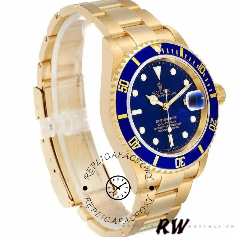Rolex Submariner 16618 Yellow Gold Blue Dial 40mm Mens Replica Watch